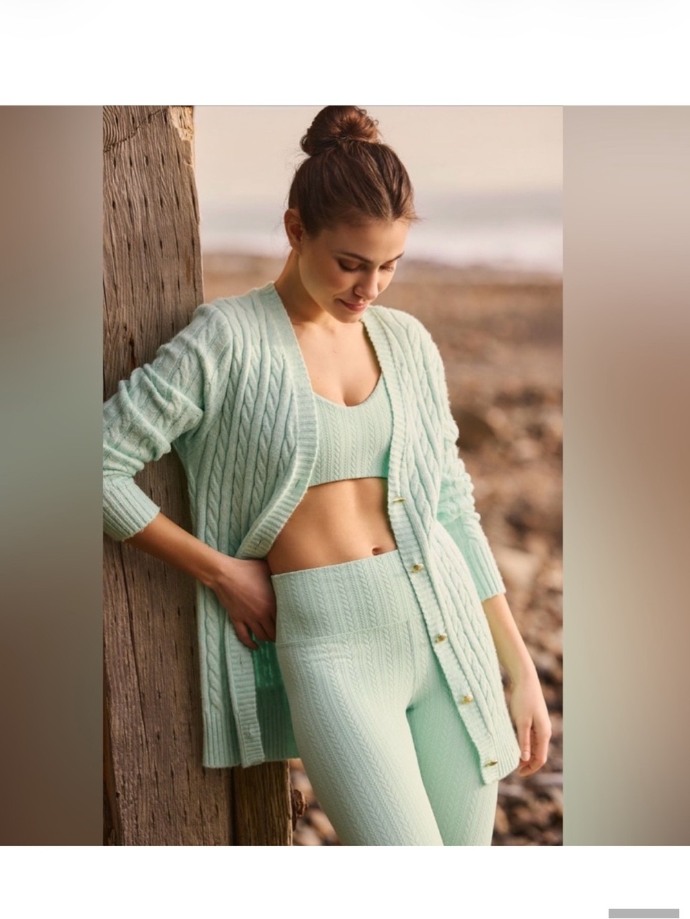 Beach Riot Mint Cable-Knit Cardigan